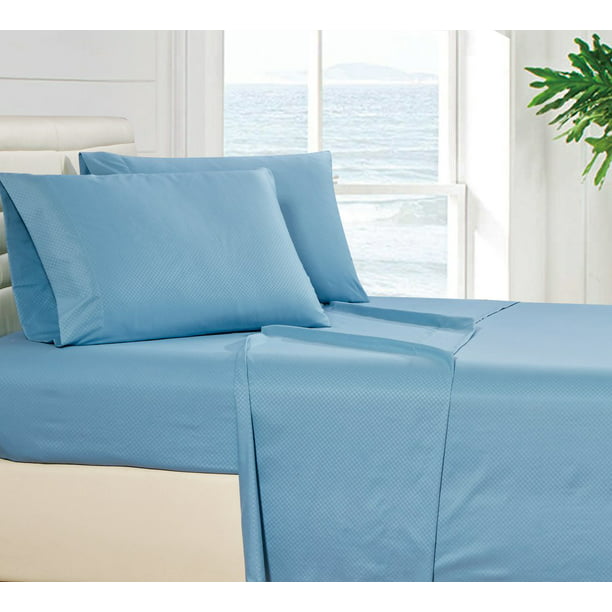Details about   4 Piece Blue Sheet Set 100% Egyptian Cotton 400 Tc Queen/King All Size